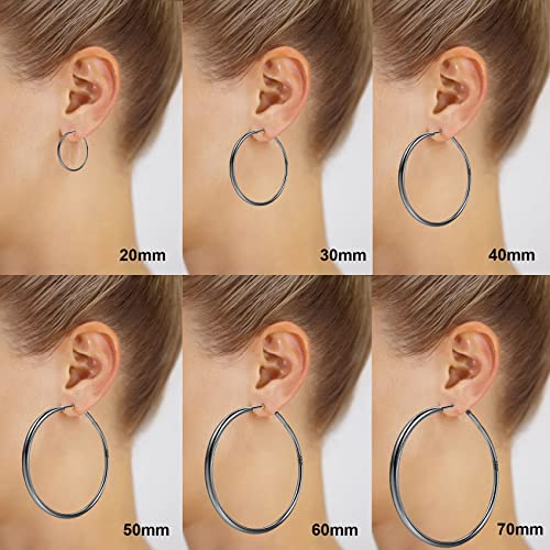 2mm Sterling Silver Big Hoop Earrings For Women - Large Hypoallergenic Circle Endless Thin Oversize Silver Hoops - color: Black,40mm