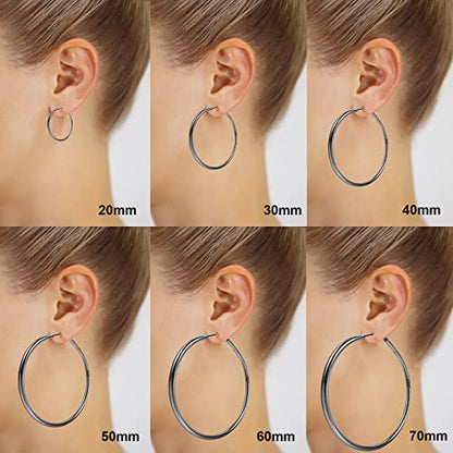 2mm Sterling Silver Big Hoop Earrings For Women - Large Hypoallergenic Circle Endless Thin Oversize Silver Hoops - color: Black,40mm