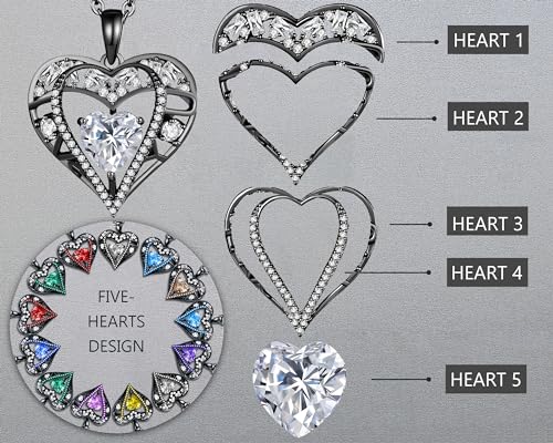 5 Heart I Love You Necklace for Women, Birthstone Crystal Pendant, Birthday Gift for Her, Wife, Mom, Rose Gold or Gunmetal Plated, 925 Sterling Silver Chain 18"+2" - color: 17-April-Diamond Crystal White-GunMetal Plated