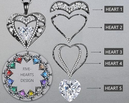 5 Heart I Love You Necklace for Women, Birthstone Crystal Pendant, Birthday Gift for Her, Wife, Mom, Rose Gold or Gunmetal Plated, 925 Sterling Silver Chain 18"+2" - color: 17-April-Diamond Crystal White-GunMetal Plated