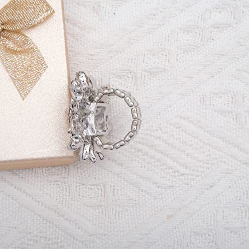CSY Luxury Froral Cocktail Statement Rings Stretch Adjustable Ring | Gorgeous Women's Austrian Crystal Leaves Flower Big Cocktail Statement Rings Stretch Adjustable Ring Jewelry Accessories - color: White Crystal