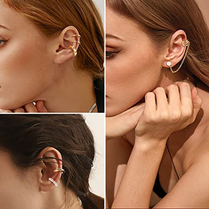 Dochais Ear Cuff Non Piercing for Women Cartilage Clip on Earrings | Gold and Silver Ear Cuffs Helix Cartilage, Fake Earrings, Wrap Earrings, Non Piercing Ear Clip Cartilage - style: A-52 Pcs(Gold/Silver)