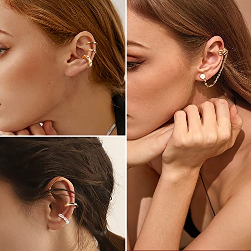 Dochais Ear Cuff Non Piercing for Women Cartilage Clip on Earrings | Gold and Silver Ear Cuffs Helix Cartilage, Fake Earrings, Wrap Earrings, Non Piercing Ear Clip Cartilage - style: A-52 Pcs(Gold/Silver)