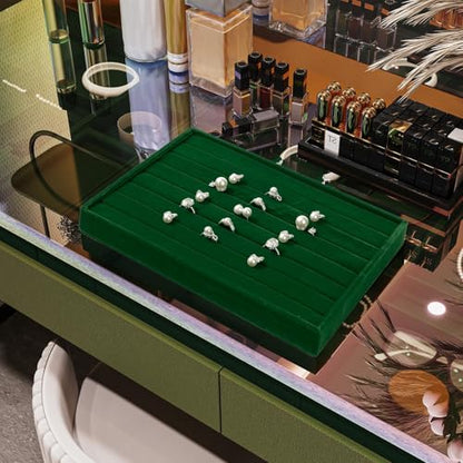 Velvet Ring Earring Display Tray with Elastic Bar Design Green | 7 Slots, For Ring Earring Storage & Display, Durable & Sturdy, Easy to Use - size: 7 Slot