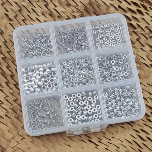 INSPIRELLE 450 Pieces Antique Silver Spacer Beads 4~5mm Metal Alloy Heishi Flat Rondelle Loose Beads for Bracelet Necklace Earring Jewelry Making - color: 450x Heishi Rondelle 4~5mm