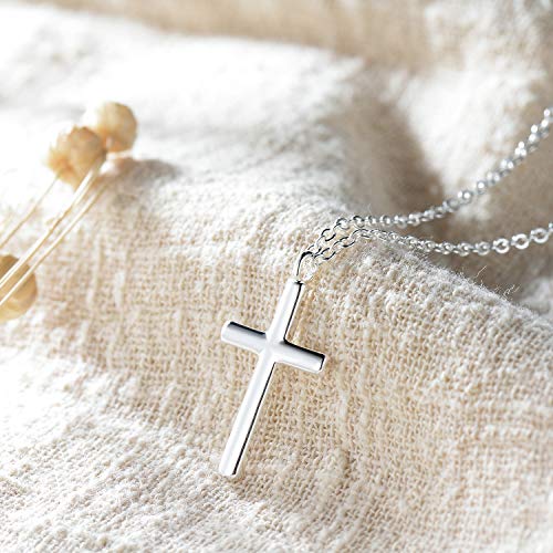 Fettero Cross Necklace for Women Faith Pendant 14K Plated Dainty Chain Necklaes Minimalist Simple Tiny God Lords Prayer Religious Jewelry - style: Blank Sliver