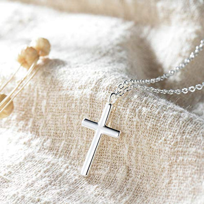 Fettero Cross Necklace for Women Faith Pendant 14K Plated Dainty Chain Necklaes Minimalist Simple Tiny God Lords Prayer Religious Jewelry - style: Blank Sliver