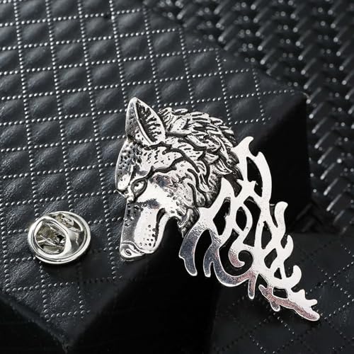 HETICA Vintage Animal Dragon Skull Wolf Crown Lion Brooch for Men Women Suit Tie Dress Lapel Pin Fashion Jewelry - style: Vintage Silver Wolf Head