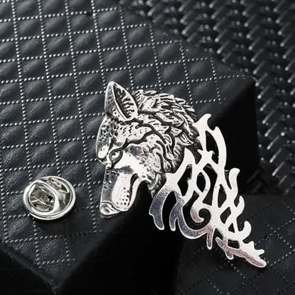 HETICA Vintage Animal Dragon Skull Wolf Crown Lion Brooch for Men Women Suit Tie Dress Lapel Pin Fashion Jewelry - style: Vintage Silver Wolf Head