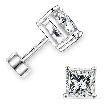 Moissanite Flat Back Earrings, 0.2-2ct Lab Created Moissanite | 925 Sterling Silver, VVS1 Clarity, Screw Back, Hypoallergenic, Elegant Gift Packed, Birthday Gifts, Wearable While Sleeping - color: Princess Cut, size: 1ct.tw(0.5ct*2)