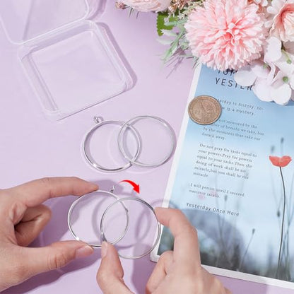 UNICRAFTALE 2Pcs Memory Locket Pendants 304 Stainless Steel Flat Round Charms Glass Floating Charm Crystal Photo Frame Locket Pendants for Necklace Jewelry Making