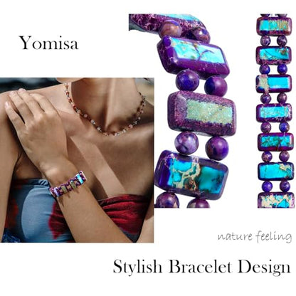 Yomisa Boho Beaded Bracelets for Women,Natural Chakra Turquoise Stone Jasper Bead Bracelet for Womens,Bohemian Handmade Stretch Beads Friendship Bracelets,Healing Trendy Western Jewelry Gifts - color: Purple Imperial Stone Bead