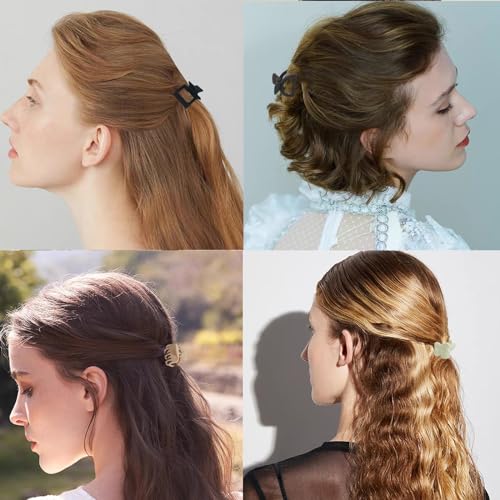 16Pcs Medium Claw Hair Clips for Women Girls,Matte Rectangle Double Row Teeth Flower Semicircle Small Claw Clips for Thin/Medium Thick Hair, Jaw Clips Nonslip Clips (Beige,Khaki,Brown,Black) - color: Beige, Khaki, Brown, Black