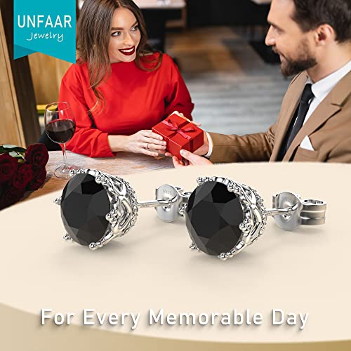 Round Cut Cubic Zirconia Stud Earrings for Men Women | Brilliant CZ Simulated Diamond, 18K White Gold Plated Sterling Silver, Hypoallergenic - color: Black CZ