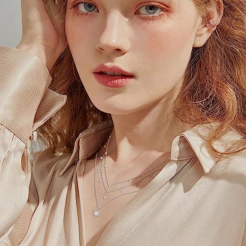 MONGAS Boho Layered Necklace Sterling Silver Triple 3 Stacked Vertical Bar Triangle Long Layering Necklaces Christmas Jewelry Gifts for Women - style: Star