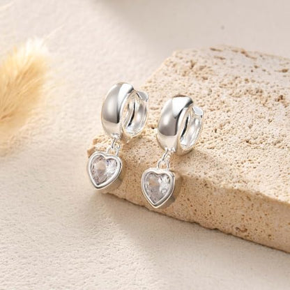 Gold Chunky Dangle Earrings for Women, Bezel Set Cubic Zirconia Charm | 14K Gold Silver Plated, Statement Huggie Hoops Drop Earrings, Trendy Jewelry Gifts, High Grade CZ, Hypoallergenic Lightweight - color: SL-Heart CZ Hoop