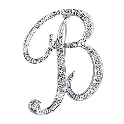 A-Z 26 Letters Pins Brooches Silver Plated Metal Broaches Pins-Clear Crystal Initial Breastpin - color: 1pcs-B