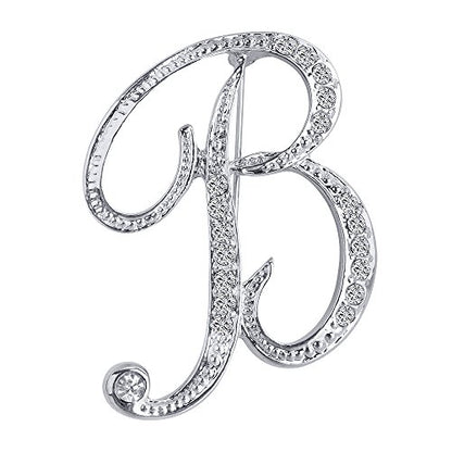 A-Z 26 Letters Pins Brooches Silver Plated Metal Broaches Pins-Clear Crystal Initial Breastpin - color: 1pcs-B