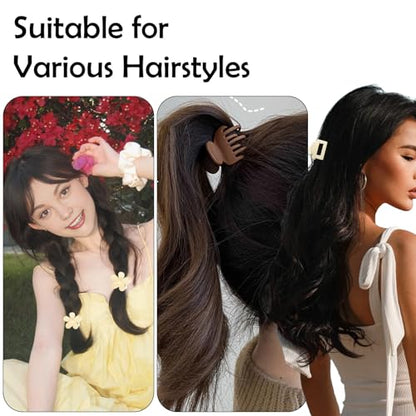 18Pcs Medium Hair Clips for Women Girls - Matte Love, Triangle, Ribbon and Semicircle Styles for Thin/Thick Hair, Cute Nonslip Accessories (White, Brown, Black) - color: White, Brown, Black