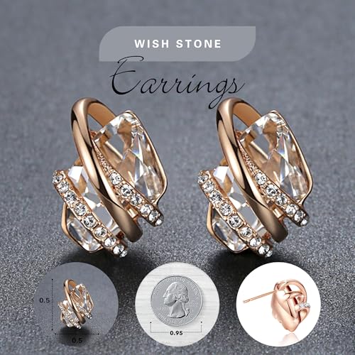 Gifts for Women, Wish Stone Stud Earrings with Birthstone Crystals, 18K Rose Gold Plated or Silver-tone - color: 104-April Birthstone-Clear White-Rose Gold Plated