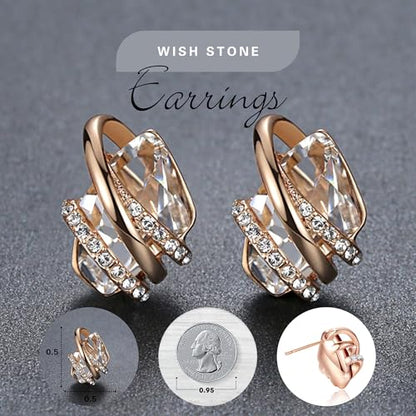 Gifts for Women, Wish Stone Stud Earrings with Birthstone Crystals, 18K Rose Gold Plated or Silver-tone - color: 104-April Birthstone-Clear White-Rose Gold Plated