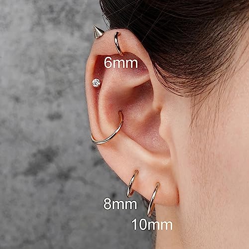 Small Gold Hoop Earrings, Lightweight 14K Gold Plated Huggie Hoop Earrings for Cartilage Helix Tragus, Hypoallergenic Earrings for Women Men, Tiny Thin Hoops Surgical Steel Endless Hoops Earrings 6-10 mm - color: 6/8/10 Hoop Silver-18g