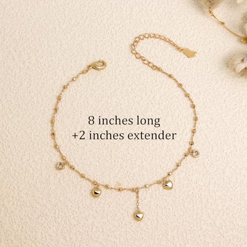 Silver Heart Charm Link Anklet for Women, Adjustable Handmade Cubic Zirconia Stackable Waterproof Summer Beach Chain Anklets Jewelry Accessories Gift - color: Gold Heart Charm