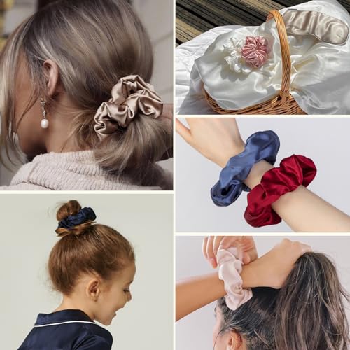 LILYSILK Silk Hair Scrunchies for Frizz&Breakage Prevention, 100% Mulberry Silk Hair Ties No Damage, Elastic Silk ponytail Holders, 1Pc, Black - color: Black