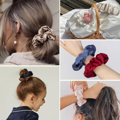 LILYSILK Silk Hair Scrunchies for Frizz&Breakage Prevention, 100% Mulberry Silk Hair Ties No Damage, Elastic Silk ponytail Holders, 1Pc, Black - color: Black
