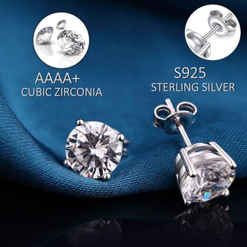 Jiamiaoi 18K White Gold Plated Stud Earrings 925 Sterling Silver Round and Square Cut Princess Cut 5A+ Cubic Zirconia Stud Earrings 4mm to 8mm Fashion Jewelry for Men Women - color: A-Round Cut-Silver, size: 6mm