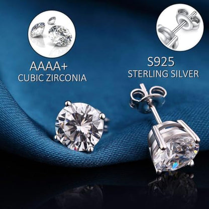 Jiamiaoi 18K White Gold Plated Stud Earrings 925 Sterling Silver Round and Square Cut Princess Cut 5A+ Cubic Zirconia Stud Earrings 4mm to 8mm Fashion Jewelry for Men Women - color: A-Round Cut-Silver, size: 6mm