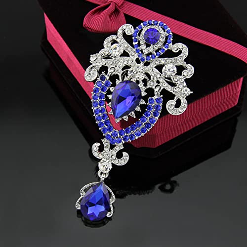 seven wolves Women Crystal Bouquet Brooch Pin All-Match Accessories Rhinestone Brooches and Pins - color: Sapphire B