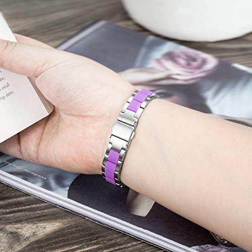 Compatible with Alta Bands Metal, Special Edition Replacement for Alta HR Stainless Steel Bands Adjustable Accessory Wristband Small Large for Alta Bracelet Women Men - color: B4-Silver-Purple