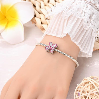 925 Sterling Silver Letter Charms Fits Pandora Bracelets Alphabet AZ Bead Charm for Bracelets Necklace with 5A Cubic Zirconia for Women Birthday Ceremony DIY Jewelry Gift - style: M