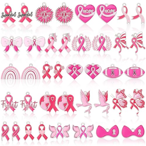 MARFOREVER 40 Pcs/20 Pairs Breast Cancer Awareness Charms | Pink Ribbon Charms forJewelry Making, Hope Ribbon Pendants, DIY Bracelet Necklace Earrings Making, Breast Cance Accessories - style: Breast Cancer Awareness