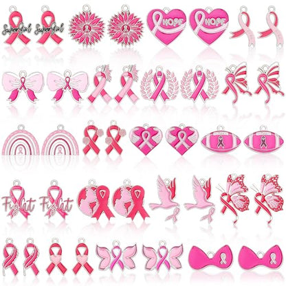 MARFOREVER 40 Pcs/20 Pairs Breast Cancer Awareness Charms | Pink Ribbon Charms forJewelry Making, Hope Ribbon Pendants, DIY Bracelet Necklace Earrings Making, Breast Cance Accessories - style: Breast Cancer Awareness