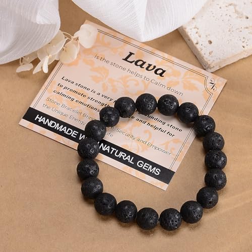 MASSIVE BEADS Handmade Yoga Stretch Elastic Bracelet Natural Stone Crystal Healing Power Energy Gifts for Unisex Adult 4mm 6mm 8mm 10mm - color: Black Lava(Calm), size: 10mm