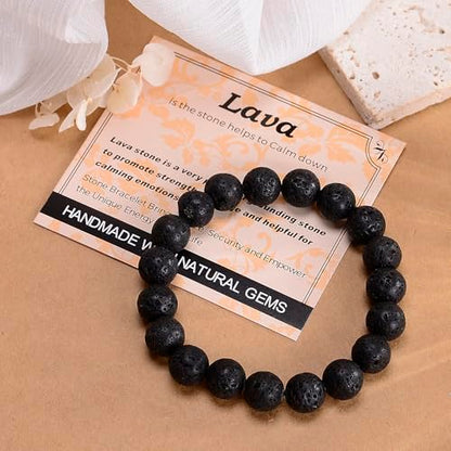 MASSIVE BEADS Handmade Yoga Stretch Elastic Bracelet Natural Stone Crystal Healing Power Energy Gifts for Unisex Adult 4mm 6mm 8mm 10mm - color: Black Lava(Calm), size: 10mm