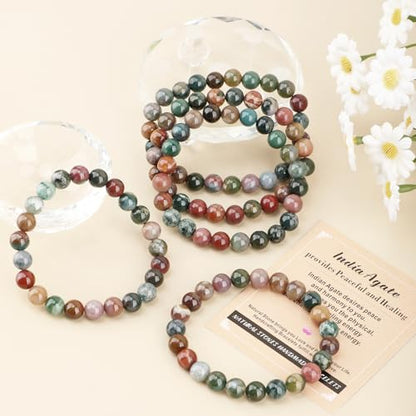 AD Beads Handmade Gemstone Stretch Elastic Bracelet Crystal Healing Reiki Nature's Beauty and Spiritual Essence Unisex (8mm, Indian Agate) - color: Indian Agate, size: 8mm
