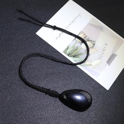 Anjiucc Natural Gemstone Tree of Life Black Obsidian/Golden Obsidian Pendant Necklace for Male and Female Necklace - color: Black obsidian 2