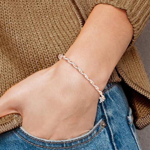 925 Sterling Silver Rose-Tone Twisted Hinged Bangle Bracelet 7"