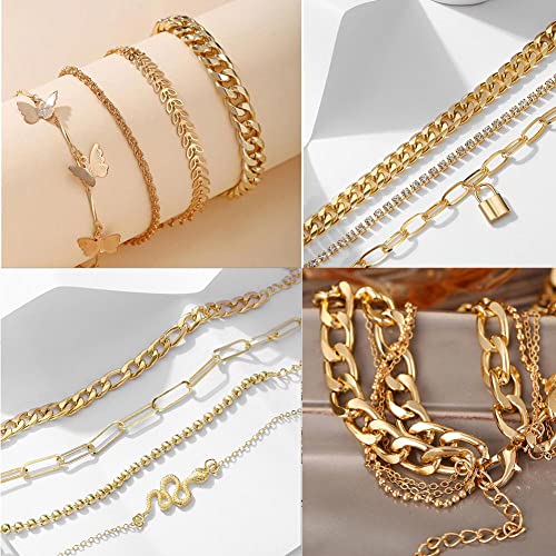 60 PCS Gold Jewelry Set with Multi-Layered Bracelet Necklace, Dangle Earrings, Stackable Ring For Women Valentine Anniversary Jewelry Pack Gifts For Her - color: GOLD