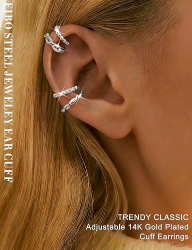 9PCS Ear Cuff Earrings for Women Non Piercing 14K Gold Plated - Hypoallergenic Adjustable Ear Cuffs Trendy Non Tarnish Clip on Cartilage Fake Earring Stacks Wrap Jewelry - color: Silver Plated