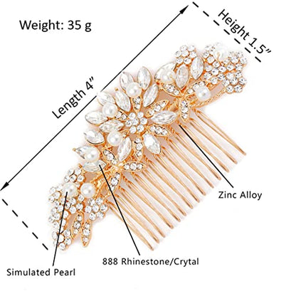 Hapibuy Crystal Wedding Hair Comb Bridal Hair Comb with Pearl Wedding Headpiece for party wear Golden Hair Accessory - color: Gold