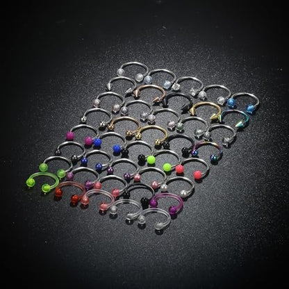 Vsnnsns 14G 16G 18G Septum Rings Piercing Jewelry 316L Stainless Surgical Steel Horseshoe Septum Nose Rings Snake Bite Lip Ring Daith Rook Earrings Smiley Piercing Jewelry for Women Men 8MM 10MM 12MM - color: 18G-12MM Mix Color