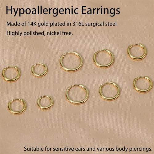 Huggie Hoop Earrings Small Hypoallergenic 14K Gold Plated Huggie Earrings For Women Simple Huggie Stud Earrings - color: Gold-6/8/10mm