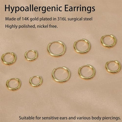 Huggie Hoop Earrings Small Hypoallergenic 14K Gold Plated Huggie Earrings For Women Simple Huggie Stud Earrings - color: Gold-6/8/10mm