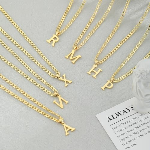 Gold Plated Initial Necklace for Men Letter Pendant Cuban Link Chain | Stainless Steel 4mm 20 Inch Chain Non Tarnish 14K A-Z Capital Name Charm Custom Jewelry Gift - color: N
