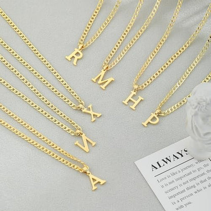Gold Plated Initial Necklace for Men Letter Pendant Cuban Link Chain | Stainless Steel 4mm 20 Inch Chain Non Tarnish 14K A-Z Capital Name Charm Custom Jewelry Gift - color: N