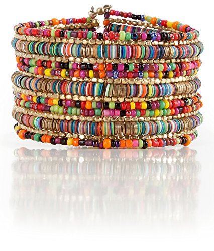 SPUNKYsoul Boho Wrap Bracelet, Multi-Layer Colorful Beads With Gold Accent | Multilayer Bohemiam Cuff, Seed Beaded With Bright Trendy Heishi Discs, Bold Stack For Festival ,Summer Style Or Daily Wear